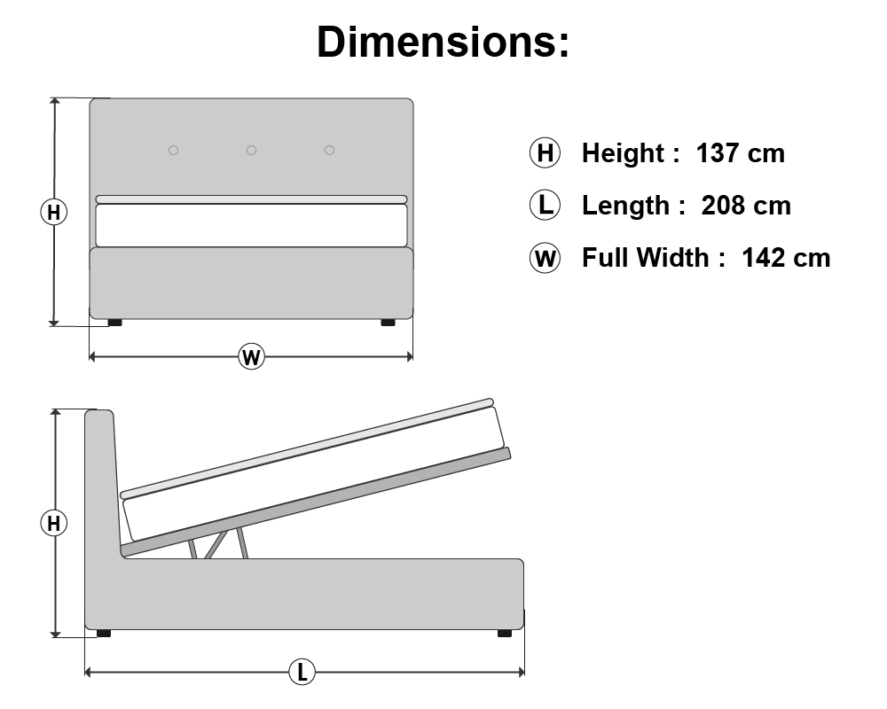 W 142 x H 137 x L 208 cm