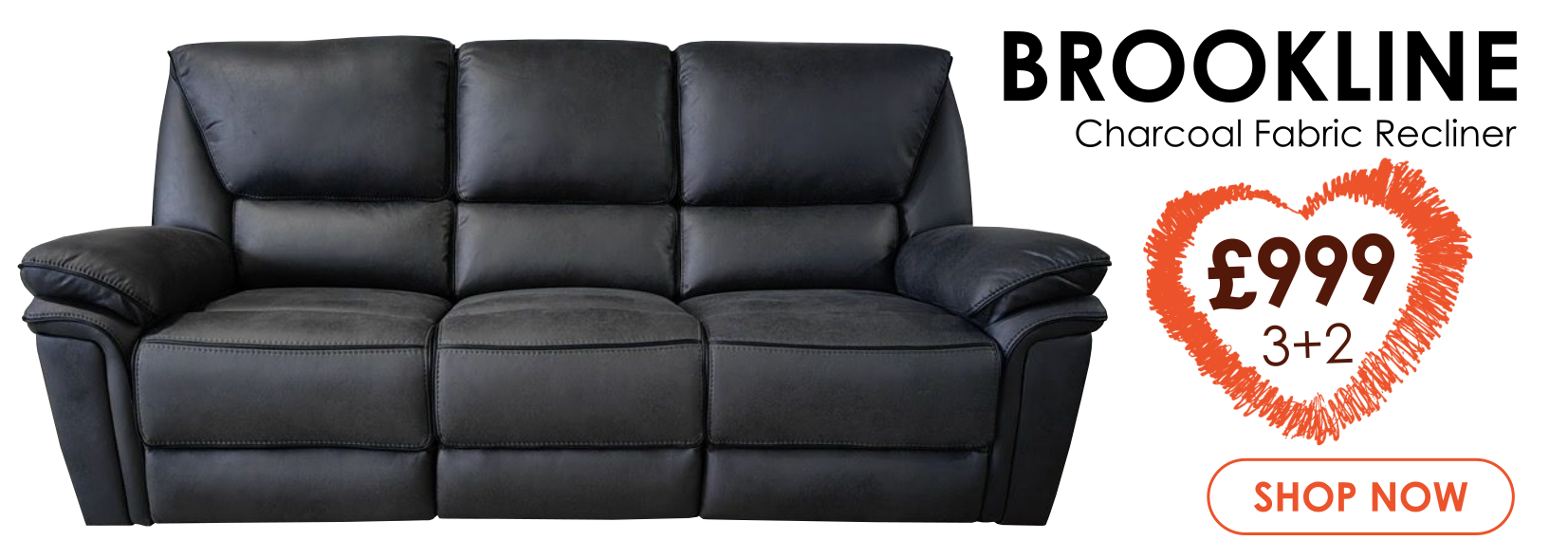 Brookline 3+2 recliner in Black Charcoal fabric finish