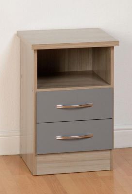 Nevada 2 Drawer Bedside - Grey Gloss / Light Oak