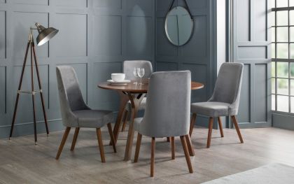 Huxley Grey Velvet Dining Chair - Dark Grey / Walnut