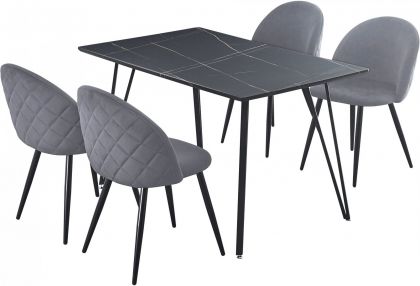 Marlow Dining Set - Black Marble/Grey Velvet