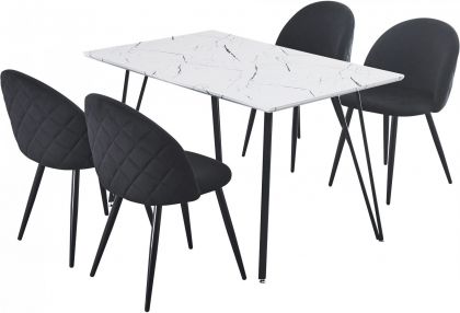 Marlow Dining Set - White Marble/Black Velvet