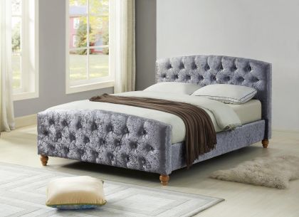 Milbrook Crushed Velvet King Size Bed 5ft - Silver