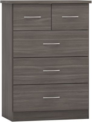 Nevada 3+2 Drawer Chest - Black Wood Grain