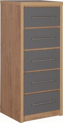 Seville 5 Drawer Narrow Chest - Grey High Gloss