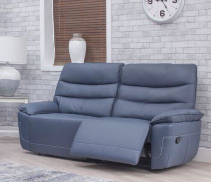 Cadiz Leather 3 Seater Recliner Sofa 3RR - Smoke Blue