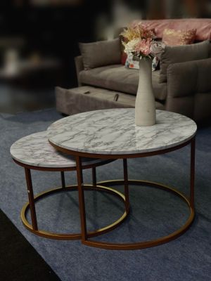 Dallas Round Coffee Table Set - Marble/Gold Effect