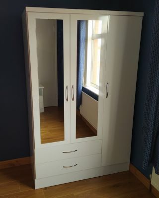 Nevada 3 Door 2 Drawer Mirrored Wardrobe - White Gloss