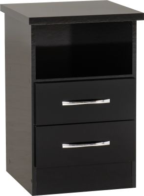 Nevada 2 Drawer Bedside - Black Gloss