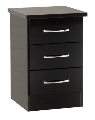 Nevada 3 Drawer Bedside - Black Gloss