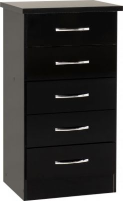 Nevada 5 Drawer Narrow Chest - Black Gloss