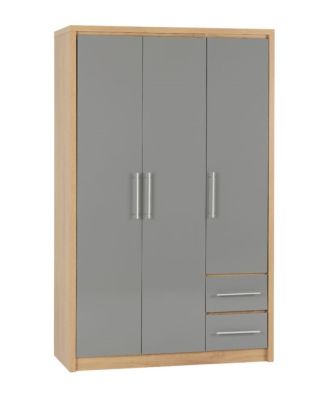 Seville 3 Door 2 Drawer Wardrobe - Grey High Gloss