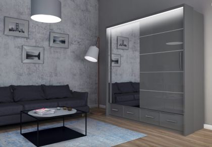 Maja Sliding Wardrobe 200cm - Grey