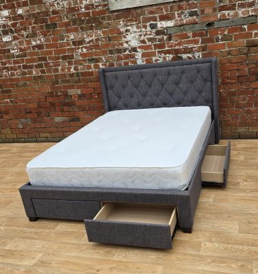 Francesca Fabric King Size Bed 5ft with 4 Drawers - Grey