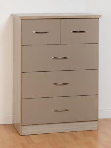 Nevada 3+2 Drawer Chest - Oyster Gloss / Light Oak