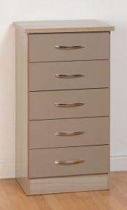 Nevada 5 Drawer Narrow Chest - Oyster Gloss / Light Oak