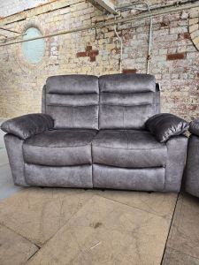 Byrne Fabric Recliner 2 Seater - Dark Silver