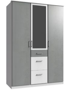 Click 3 Door 3 Drawers Mirrored Wardrobe - White / Concrete