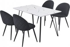 Marlow Dining Set - White Marble/Black Velvet