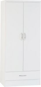 Nevada 2 Door 1 Drawer Wardrobe - White Gloss