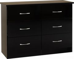 Nevada 6 Drawer Chest - Black Gloss