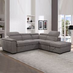 Prague Sectional with Pull Out Sofa Bed / Ottoman - Light Grey