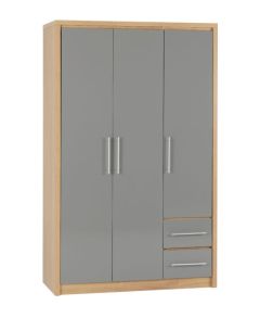 Seville 3 Door 2 Drawer Wardrobe - Grey High Gloss